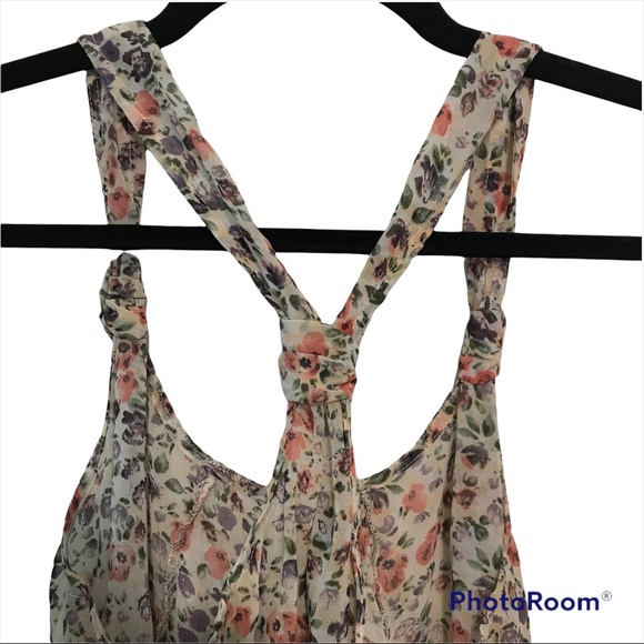 Dynamite Woman’s Size Small Sheer Top Blouse Crossover Back Straps Floral Boho - Picture 8 of 9